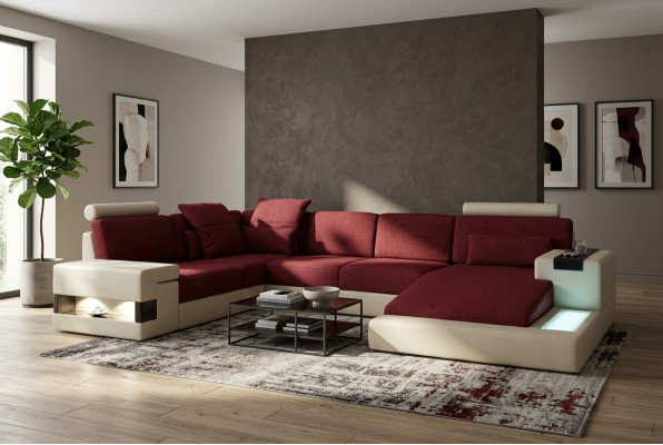 XXL Eckcouch U-Form Liederdivan Sofa Polster Canapé Lieder Textil USB Wunnlandschaft