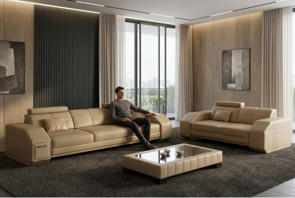 Designer Sofagarnitur Ledersofa USB Set 3+2+1 Garnitur Neit Sofa Couch Garnituren