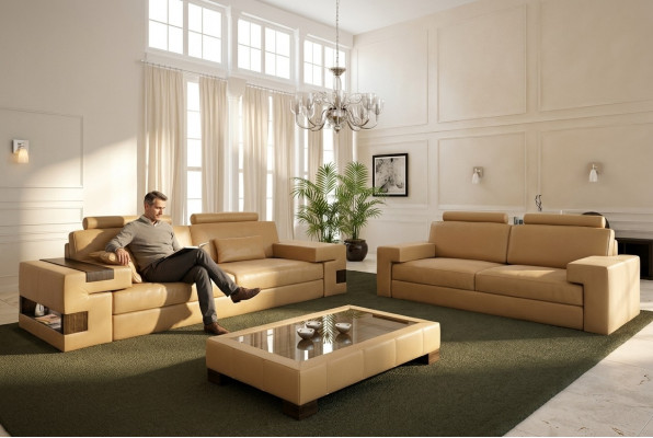 Ledersofa USB Modern Sofagarnitur 3+2+1 Couch Sëtz Këssen Sofa Garnitur Set