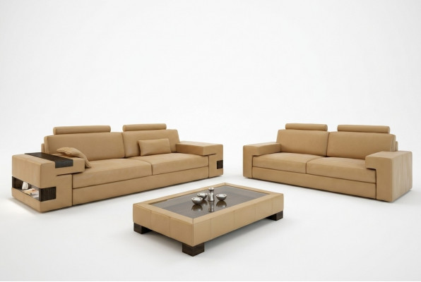 Ledersofa USB Modern Sofagarnitur 3+2+1 Couch Sëtz Këssen Sofa Garnitur Set