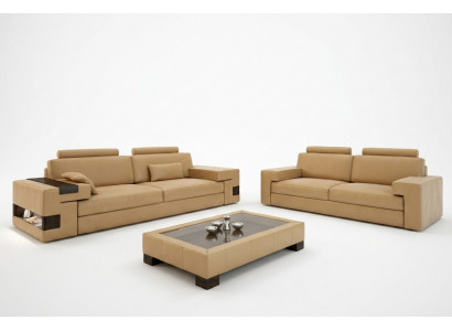 Ledersofa USB Modern Sofagarnitur 3+2+1 Couch Sëtz Këssen Sofa Garnitur Set