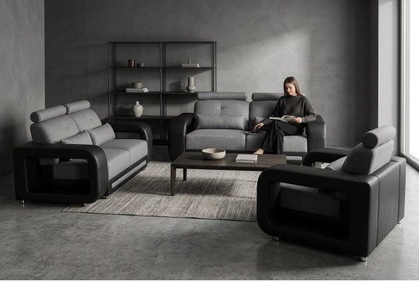 Sofa mat USB Garnitur Couch Polster Design Sëtz Komplett Set Lieder Stoff Nei