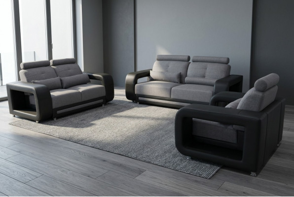 Sofa mat USB Garnitur Couch Polster Design Sëtz Komplett Set Lieder Stoff Nei