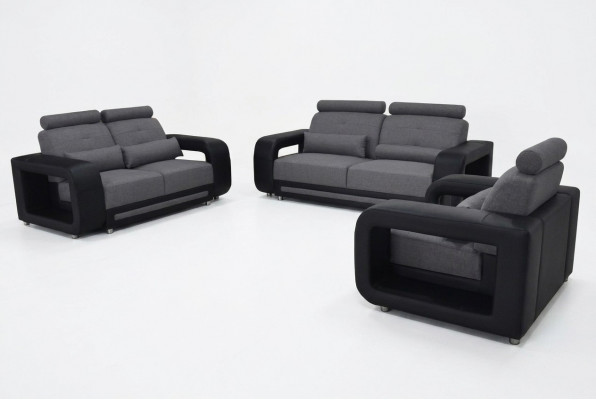 Sofa mat USB Garnitur Couch Polster Design Sëtz Komplett Set Lieder Stoff Nei