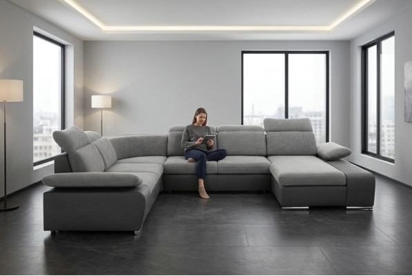 Ecksofa U-Form Eckcouch Sofa Canapé Polster Schloffunktion Canapé
