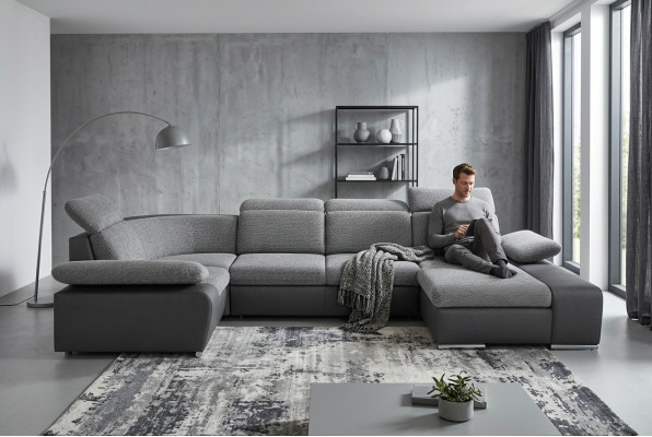Ecksofa U-Form Sofa Wohnlandschaft Garnitur Polster Bettfunktioun Design