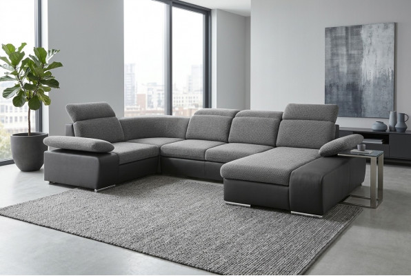 Ecksofa U-Form Sofa Wohnlandschaft Garnitur Polster Bettfunktioun Design