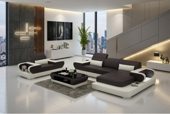 Design XXL Grouss Canapé Ecksofa mat USB Lieder-Sofa Couch Polster Eck Wunnlandschaft