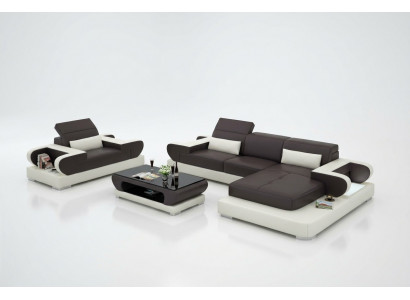 Design XXL Grouss Canapé Ecksofa mat USB Lieder-Sofa Couch Polster Eck Wunnlandschaft