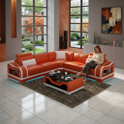 Ledercouch Couch Wunnlandschaft Wénkelcouch Eck Garnitur Design Modern Sofa mat USB