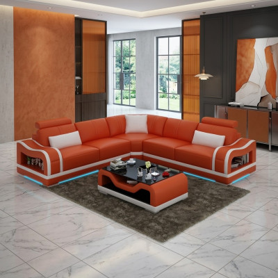 Ledercouch Couch Wunnlandschaft Wénkelcouch Eck Garnitur Design Modern Sofa mat USB