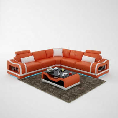 Ledercouch Couch Wunnlandschaft Wénkelcouch Eck Garnitur Design Modern Sofa mat USB