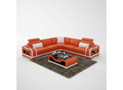 Ledercouch Couch Wunnlandschaft Wénkelcouch Eck Garnitur Design Modern Sofa mat USB