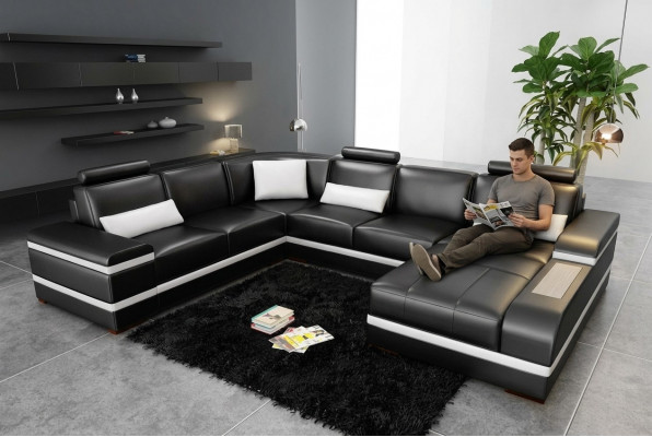 Ecksofa Ledersofa mat USB Grouss XXL U-Form Wunnlandschaft Sofa Couch Garnitur LED