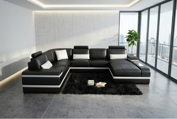 Ecksofa Ledersofa mat USB Grouss XXL U-Form Wunnlandschaft Sofa Couch Garnitur LED