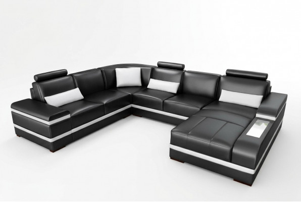 Ecksofa Ledersofa mat USB Grouss XXL U-Form Wunnlandschaft Sofa Couch Garnitur LED