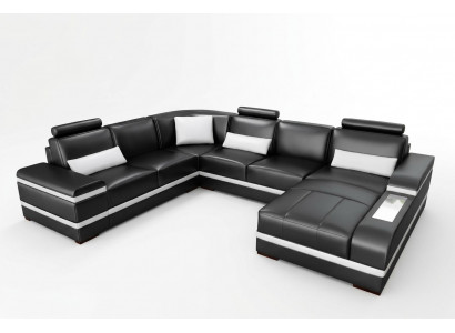 Ecksofa Ledersofa mat USB Grouss XXL U-Form Wunnlandschaft Sofa Couch Garnitur LED