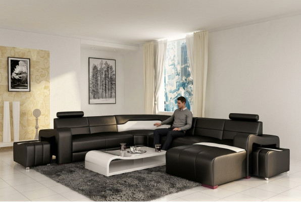 Wunnlandschaft Couch Polster Eck Garnitur Designer Ledersofa Grouss Sofa USB Nei