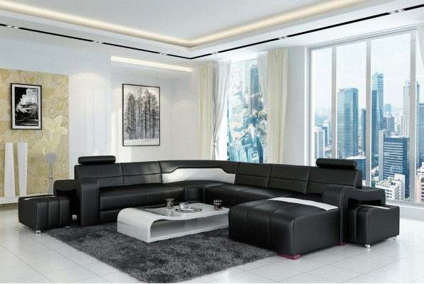Wunnlandschaft Couch Polster Eck Garnitur Designer Ledersofa Grouss Sofa USB Nei
