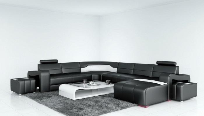 Wunnlandschaft Couch Polster Eck Garnitur Designer Ledersofa Grouss Sofa USB Nei