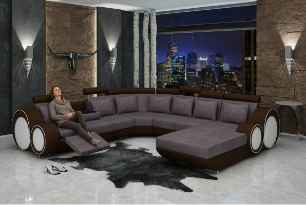 Textil Sofa Mat USB XXL Wunnlandschaft Stoff Couch Grousst Sofa Polster Ecksofa Nei