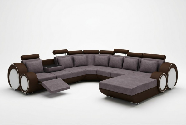 Textil Sofa Mat USB XXL Wunnlandschaft Stoff Couch Grousst Sofa Polster Ecksofa Nei