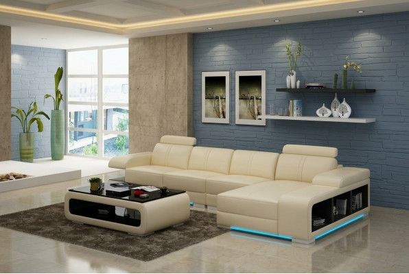 Modern L-fërmegt Ledersofa am schéine modernen Designerstil