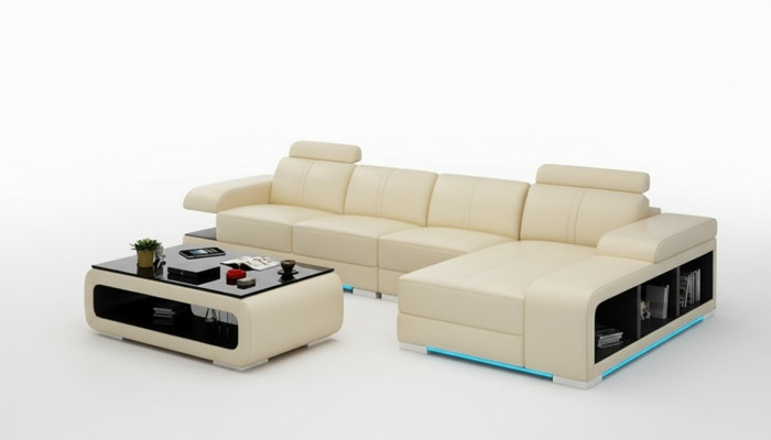 Modern L-fërmegt Ledersofa am schéine modernen Designerstil