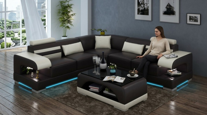 Lieder mëll Canapé Wunnlandschaft Ecksofa Eckgarnitur Design Modern Sofa USB