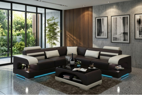 Lieder mëll Canapé Wunnlandschaft Ecksofa Eckgarnitur Design Modern Sofa USB