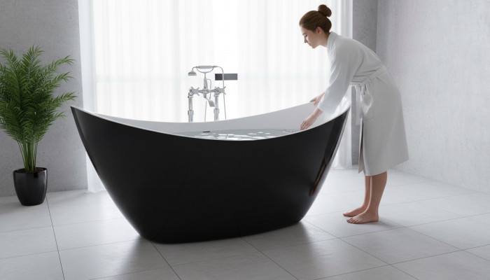 Design Badekuerf Badekuerwen Ovale Fräistoend Modern Buedzëmmer