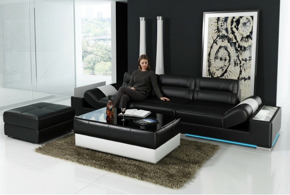 XXL Grousst Sofa Lounge Club 3+3 Seatert Multifunktions Canapé Ledercanapé + USB + LED