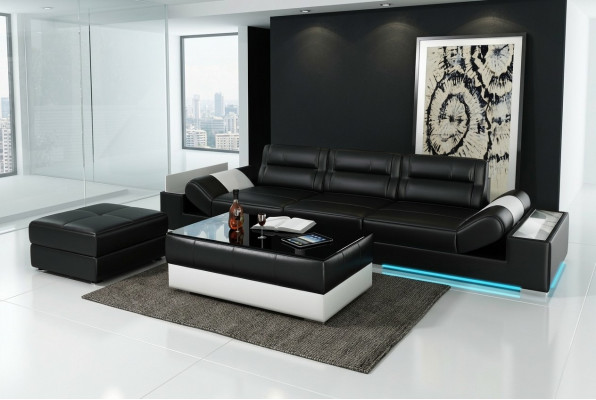 XXL Grousst Sofa Lounge Club 3+3 Seatert Multifunktions Canapé Ledercanapé + USB + LED