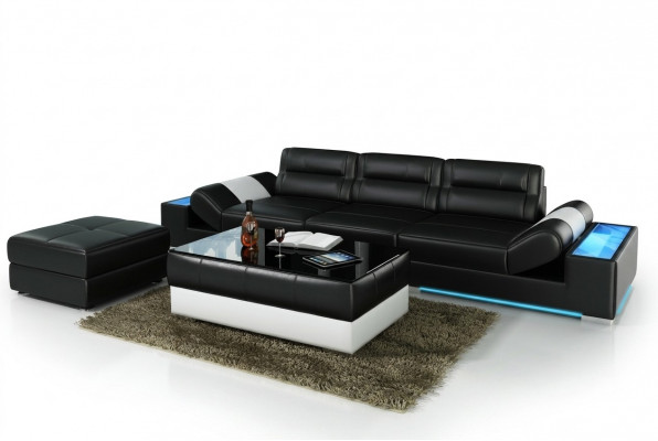 XXL Grousst Sofa Lounge Club 3+3 Seatert Multifunktions Canapé Ledercanapé + USB + LED
