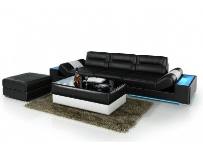 XXL Grousst Sofa Lounge Club 3+3 Seatert Multifunktions Canapé Ledercanapé + USB + LED