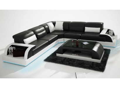 Ledercouch Ecksofa Couchlandschaft Eck Garnitur Design Modern Sofa USB Wäiss