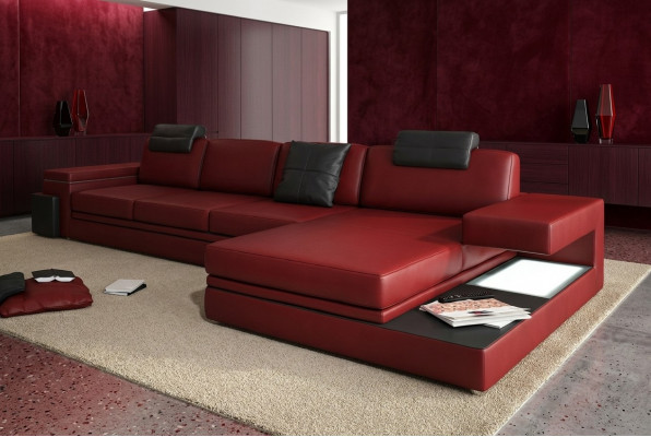 Rout Design Wunnzëmmer Couch Stoff Sofa Polster Eck Textil Garnitur LED + USB