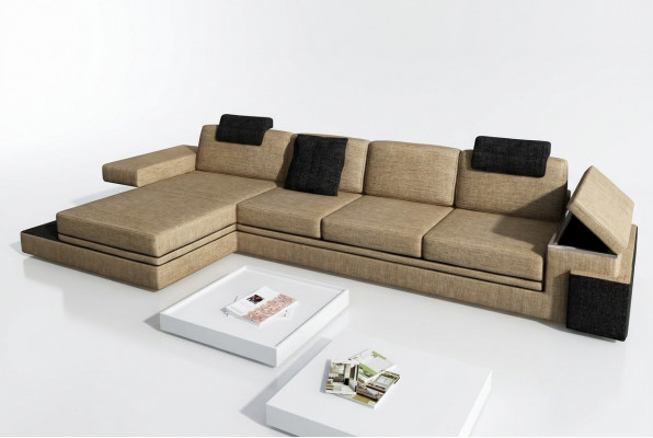 Moderne Wunnzëmmer Design Canapé Textil Stoff Sofa Polster Eck Garnitur LED + USB