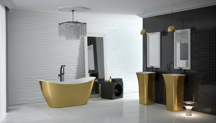Gold Designer Buedbidden Fräistäiend Luxus Wanne a Gold Wannen