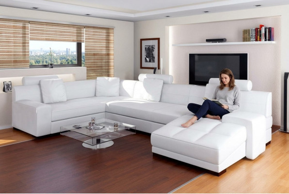Ledersofa mat USB Wunnlandschaft Ecksofa Eck Garnitur Design Modern Sofa A1111