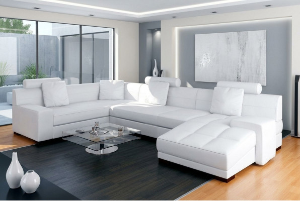 Ledersofa mat USB Wunnlandschaft Ecksofa Eck Garnitur Design Modern Sofa A1111