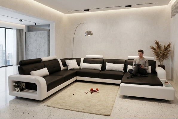 Ecksofa mat USB Polster Sofa Wunnlandschaft Sëtzeck Garnitur Lieder Textil H2209