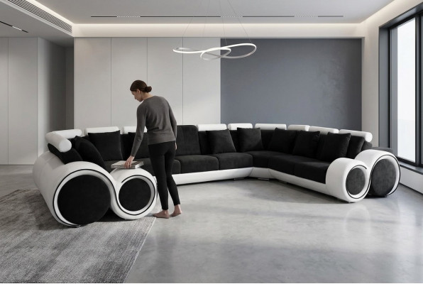 Eckerlieder Modern XXL Canapé Wunnlandschaft Liederdivan Sofa U-Form A1163 mat USB