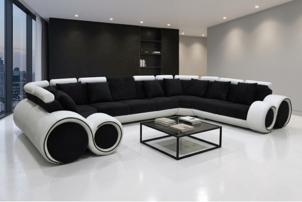 Eckerlieder Modern XXL Canapé Wunnlandschaft Liederdivan Sofa U-Form A1163 mat USB