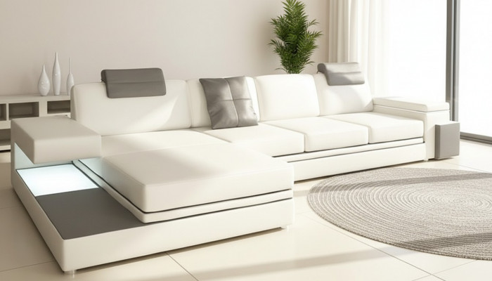 Design Ledersofa Sofa mat USB, Polstersëtzer Wunnlandschaft Eck Garnitur Eck Tachau
