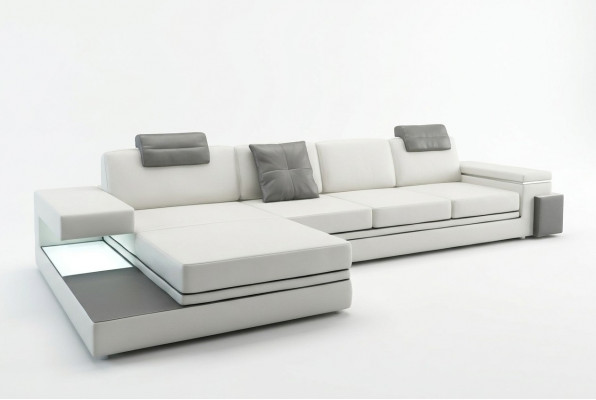 Design Ledersofa Sofa mat USB, Polstersëtzer Wunnlandschaft Eck Garnitur Eck Tachau