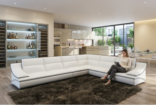 Ecksofa mat USB, Couch Sofa Wunnlandschaft Sitz Eck Garnitur Lieder Textil Salut