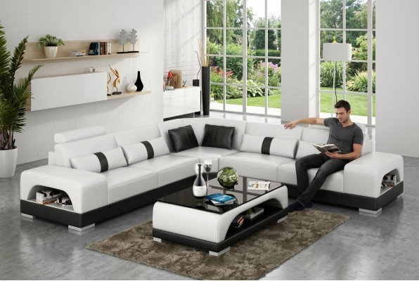 Ecksofa mat USB, Couch Sofa Wunnlandschaft Sëtz Eck Garnitur Lieder Texitil Sandber