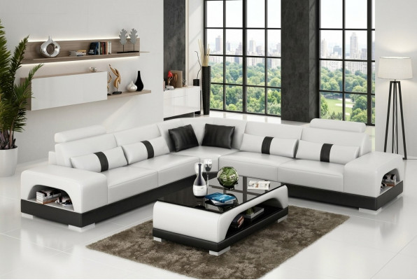 Ecksofa mat USB, Couch Sofa Wunnlandschaft Sëtz Eck Garnitur Lieder Texitil Sandber