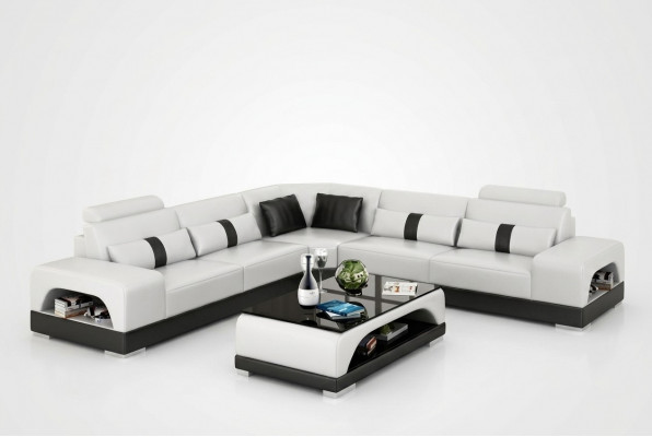 Ecksofa mat USB, Couch Sofa Wunnlandschaft Sëtz Eck Garnitur Lieder Texitil Sandber